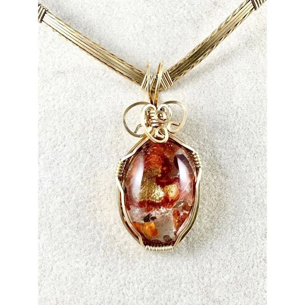 Hematoid Iron Quartz 14K Gold Filled Wire Wrapped Pendant